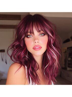14-Inch Burgundy Red Machine Wavy Bob Glueless Clip Design